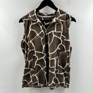 Lizgolf Giraffe Print Sleeveless Zip Top Cream & Brown Size Large
